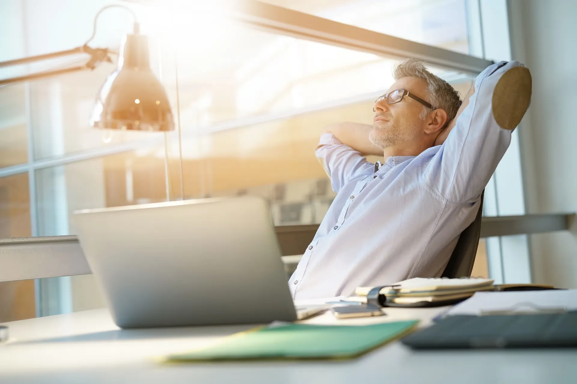 Relaxed business professional working on accounting